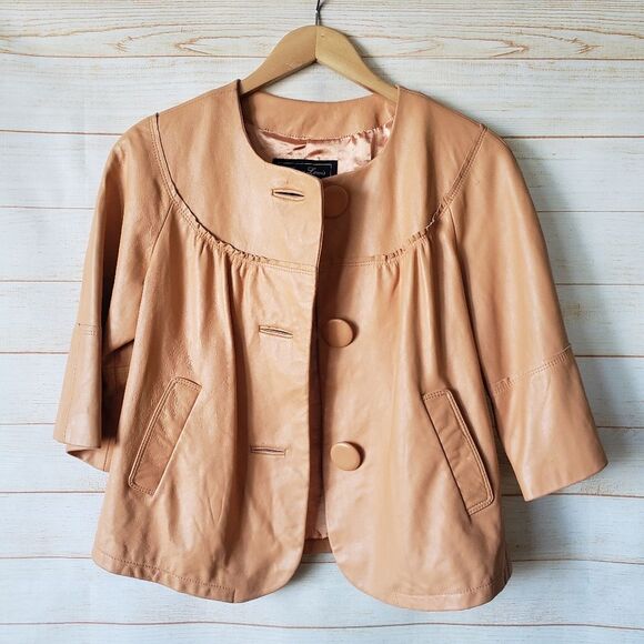 Vintage Jerry Lewis Leather Cropped Round Neck Button Front Jacket Women's Small - Picture 11 of 16